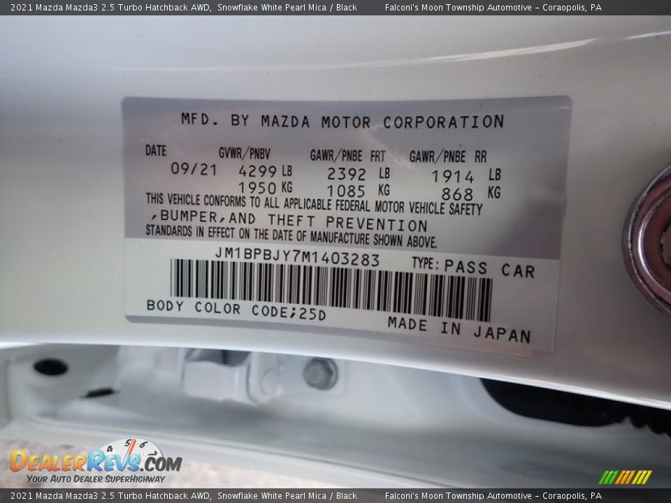 2021 Mazda Mazda3 2.5 Turbo Hatchback AWD Snowflake White Pearl Mica / Black Photo #18
