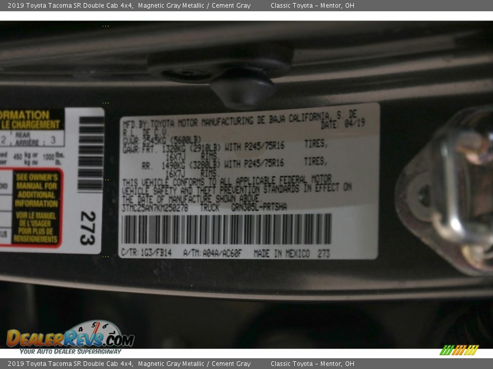 2019 Toyota Tacoma SR Double Cab 4x4 Magnetic Gray Metallic / Cement Gray Photo #19