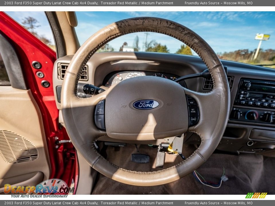 2003 Ford F350 Super Duty Lariat Crew Cab 4x4 Dually Toreador Red Metallic / Medium Parchment Photo #33