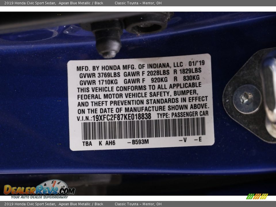 2019 Honda Civic Sport Sedan Agean Blue Metallic / Black Photo #21