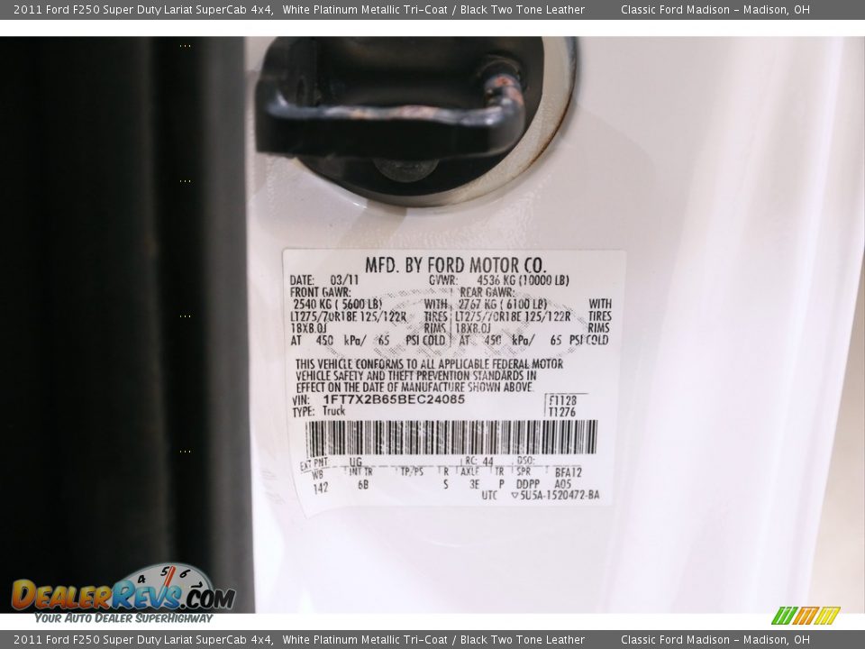 2011 Ford F250 Super Duty Lariat SuperCab 4x4 White Platinum Metallic Tri-Coat / Black Two Tone Leather Photo #21