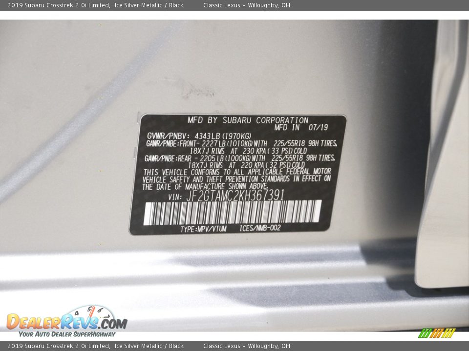 2019 Subaru Crosstrek 2.0i Limited Ice Silver Metallic / Black Photo #27