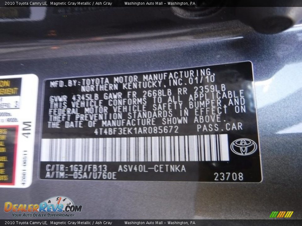 2010 Toyota Camry LE Magnetic Gray Metallic / Ash Gray Photo #26