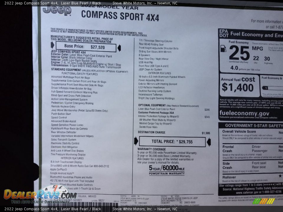 2022 Jeep Compass Sport 4x4 Laser Blue Pearl / Black Photo #26