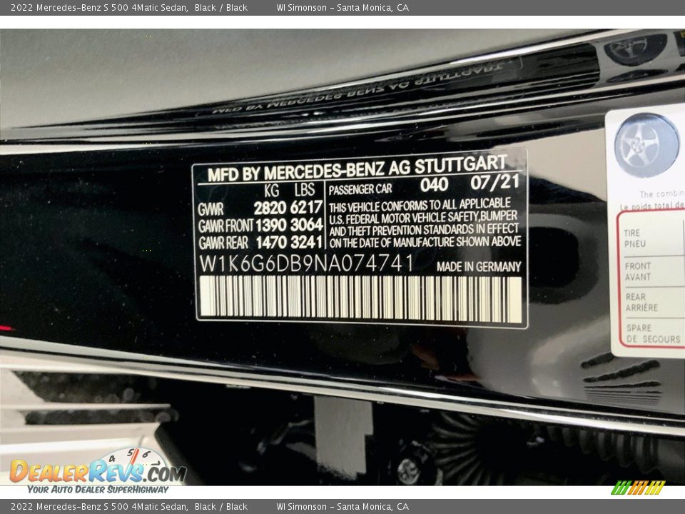 2022 Mercedes-Benz S 500 4Matic Sedan Black / Black Photo #11
