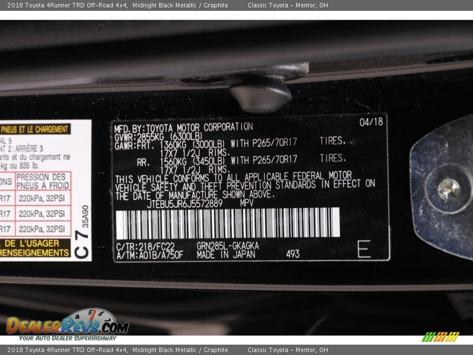 2018 Toyota 4Runner TRD Off-Road 4x4 Midnight Black Metallic / Graphite Photo #19