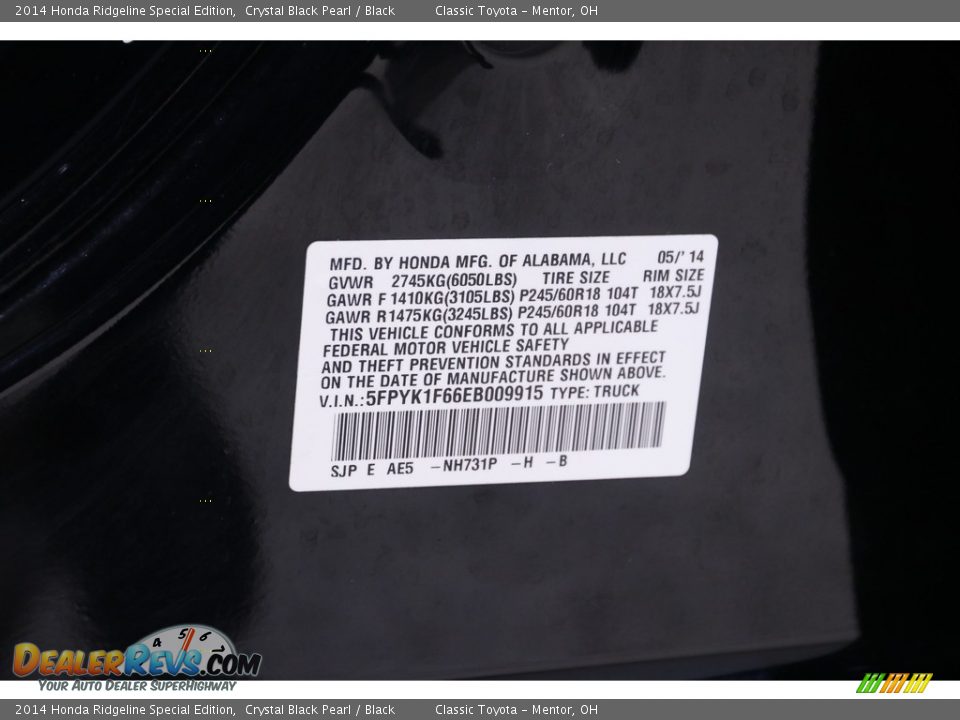 2014 Honda Ridgeline Special Edition Crystal Black Pearl / Black Photo #21