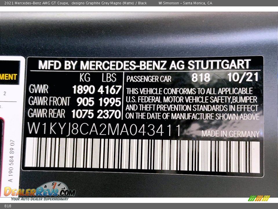 Mercedes-Benz Color Code 818 designo Graphite Grey Magno (Matte)