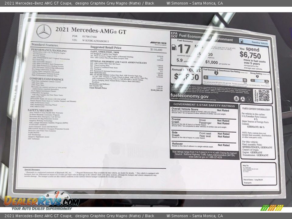 2021 Mercedes-Benz AMG GT Coupe Window Sticker Photo #12