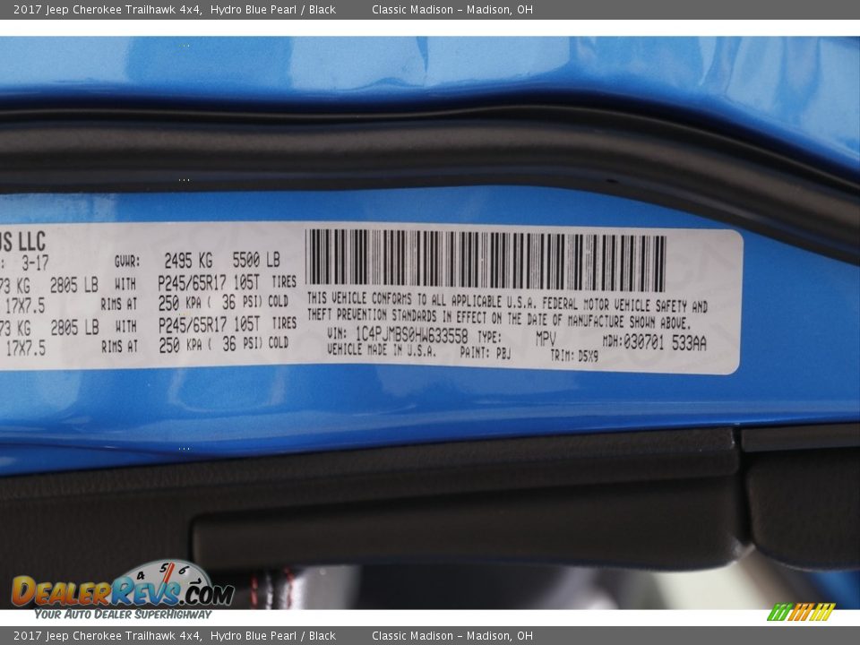 2017 Jeep Cherokee Trailhawk 4x4 Hydro Blue Pearl / Black Photo #21