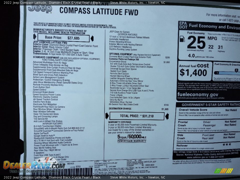 2022 Jeep Compass Latitude Window Sticker Photo #27