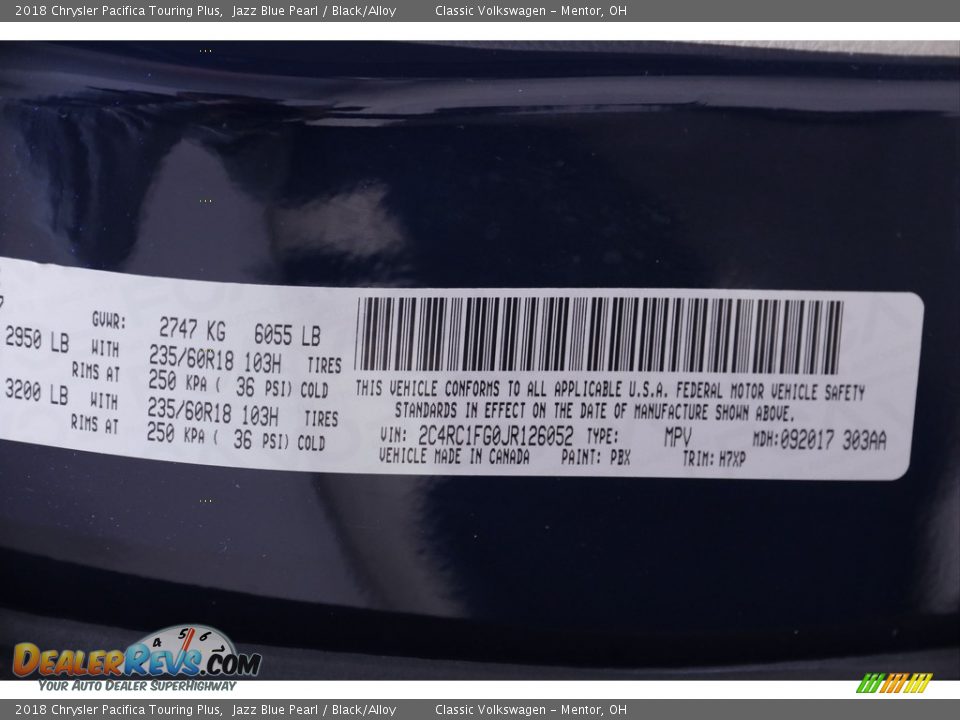 2018 Chrysler Pacifica Touring Plus Jazz Blue Pearl / Black/Alloy Photo #24