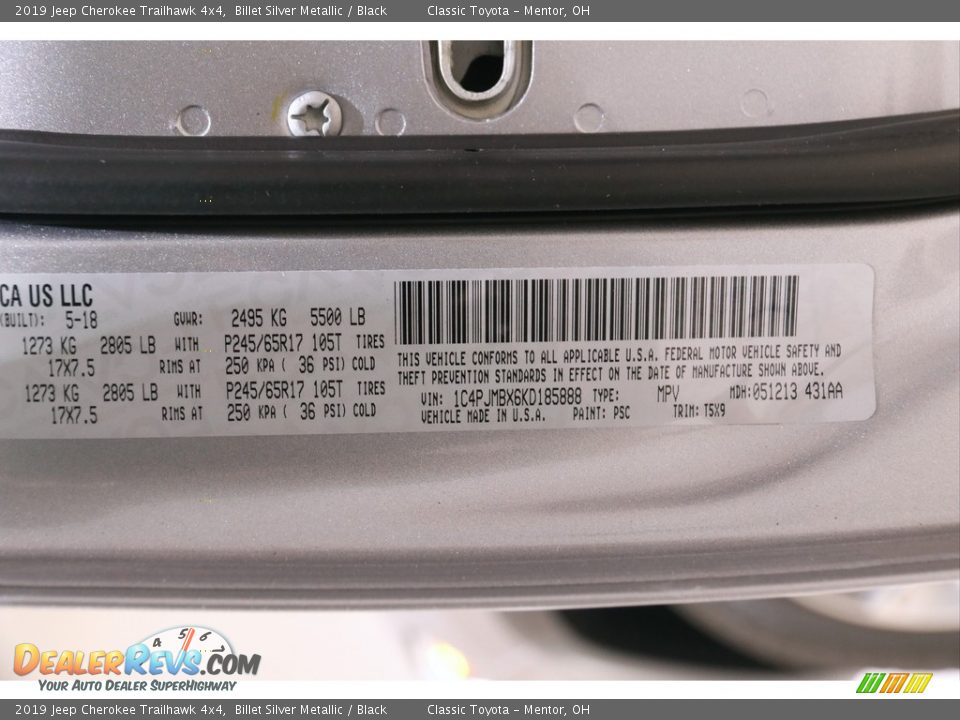 2019 Jeep Cherokee Trailhawk 4x4 Billet Silver Metallic / Black Photo #21