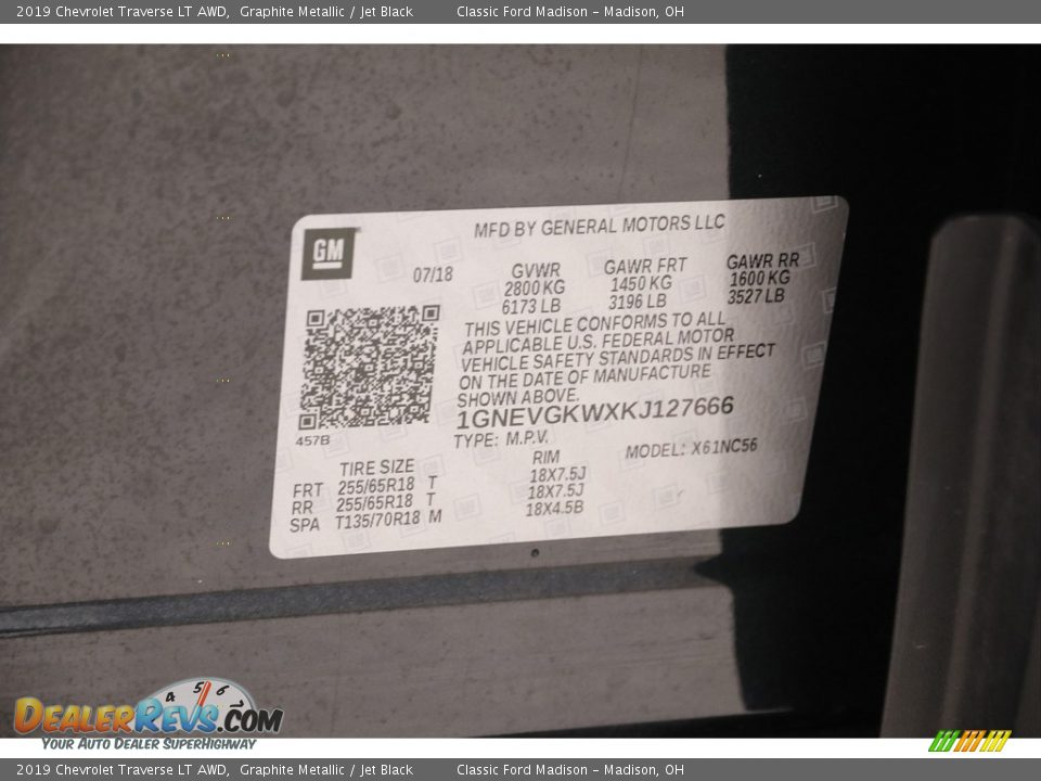 2019 Chevrolet Traverse LT AWD Graphite Metallic / Jet Black Photo #21