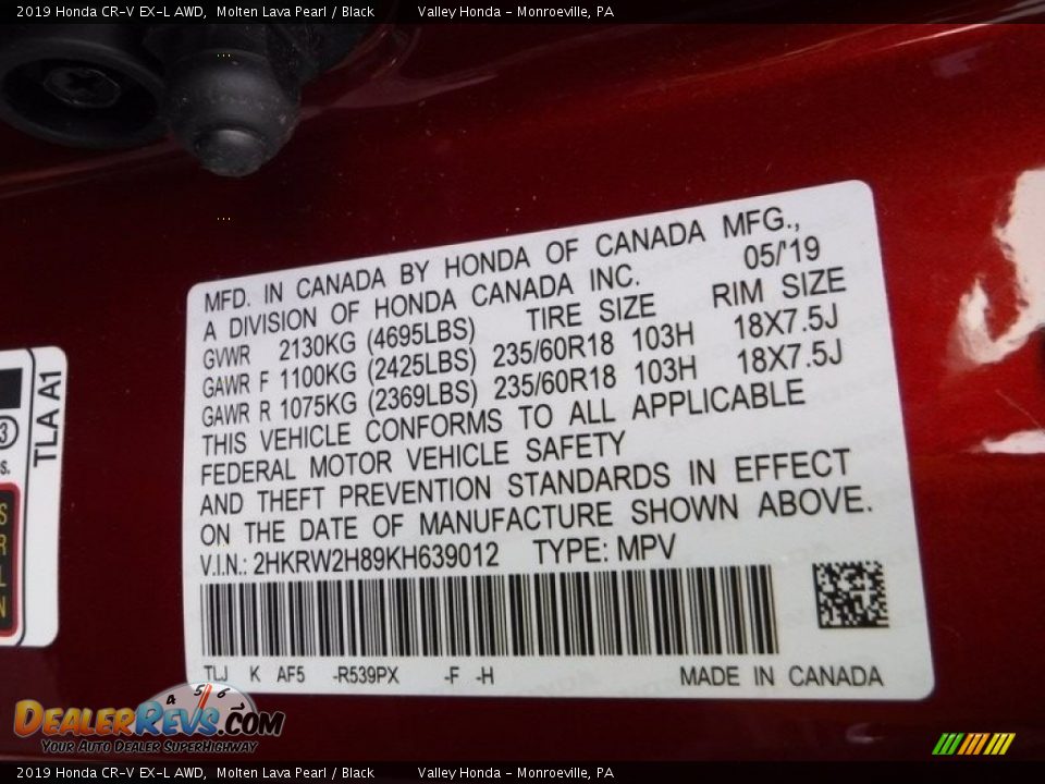 2019 Honda CR-V EX-L AWD Molten Lava Pearl / Black Photo #24