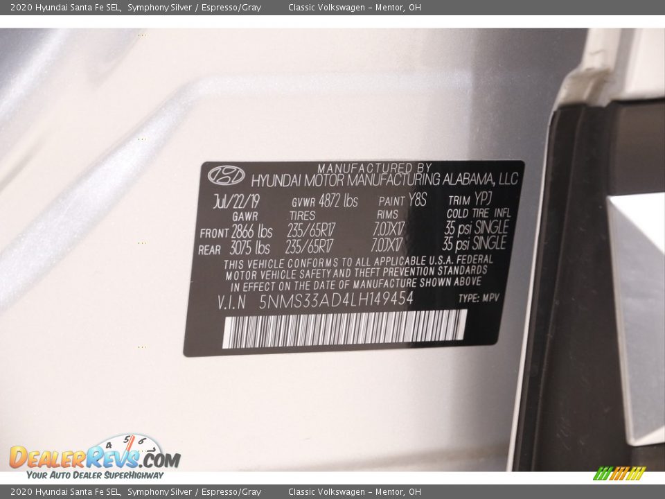 2020 Hyundai Santa Fe SEL Symphony Silver / Espresso/Gray Photo #19