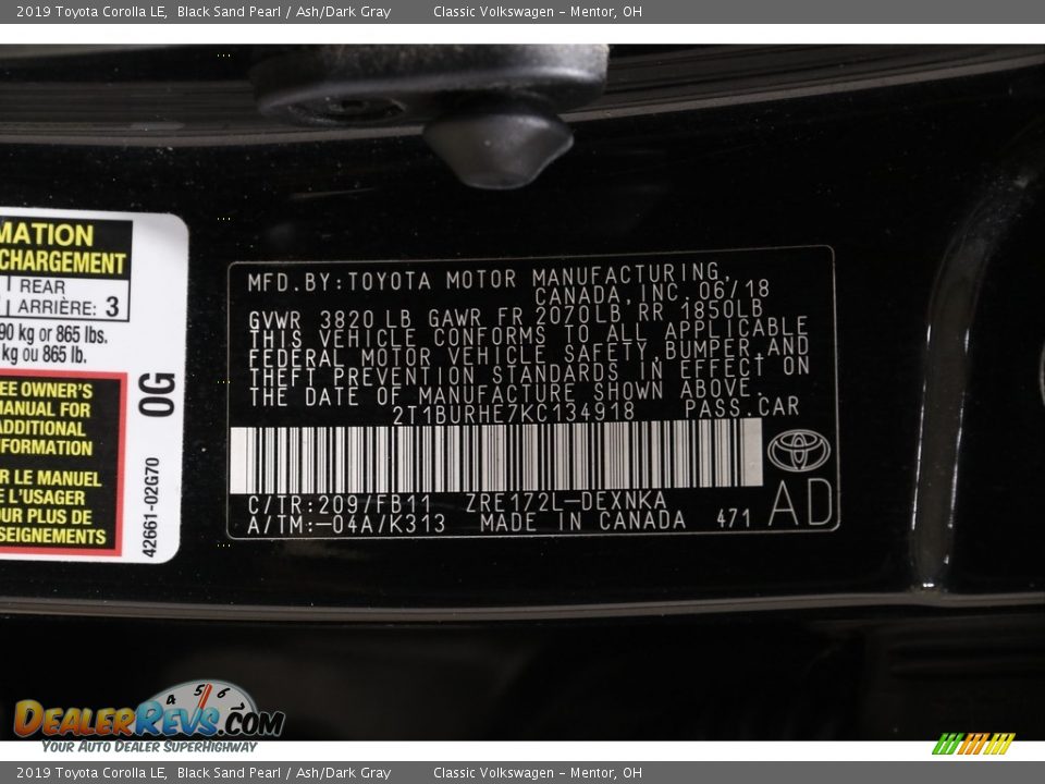2019 Toyota Corolla LE Black Sand Pearl / Ash/Dark Gray Photo #16