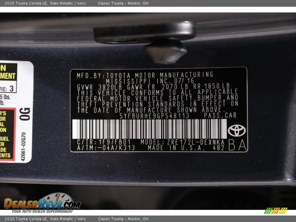 2016 Toyota Corolla LE Slate Metallic / Ivory Photo #17