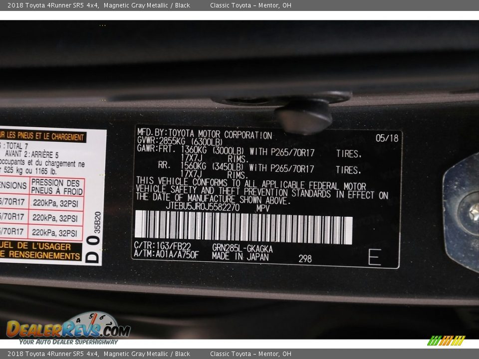 2018 Toyota 4Runner SR5 4x4 Magnetic Gray Metallic / Black Photo #20