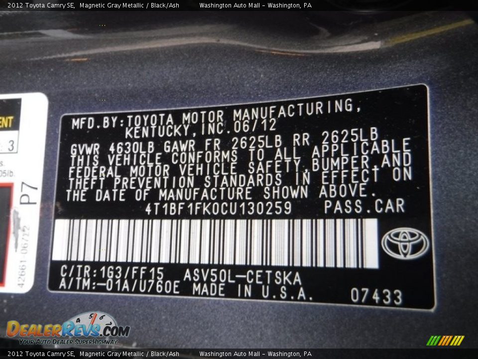 2012 Toyota Camry SE Magnetic Gray Metallic / Black/Ash Photo #27