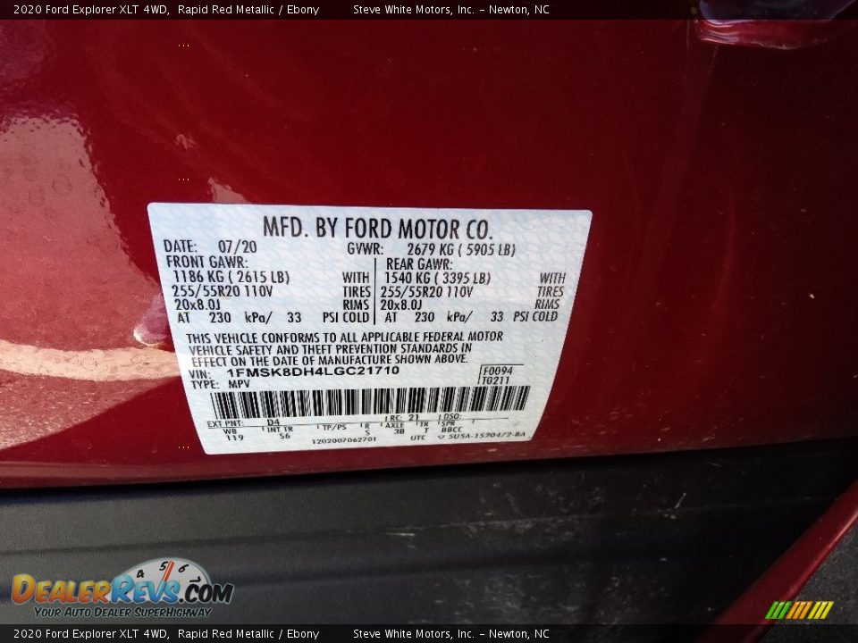 2020 Ford Explorer XLT 4WD Rapid Red Metallic / Ebony Photo #29