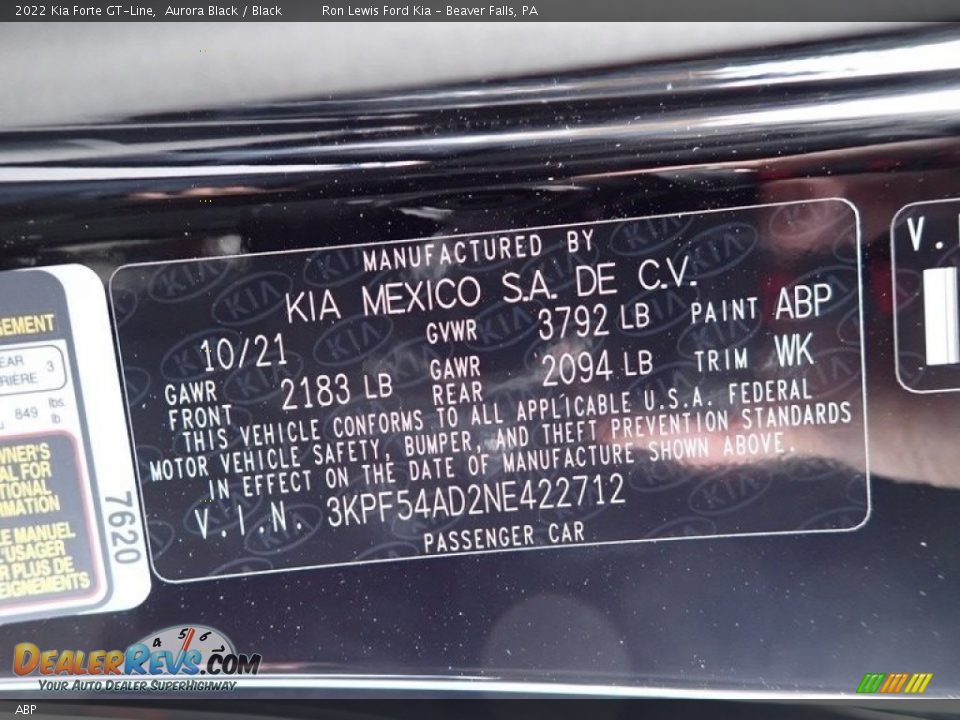 Kia Color Code ABP Aurora Black