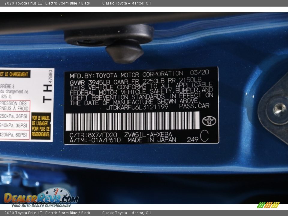 2020 Toyota Prius LE Electric Storm Blue / Black Photo #19