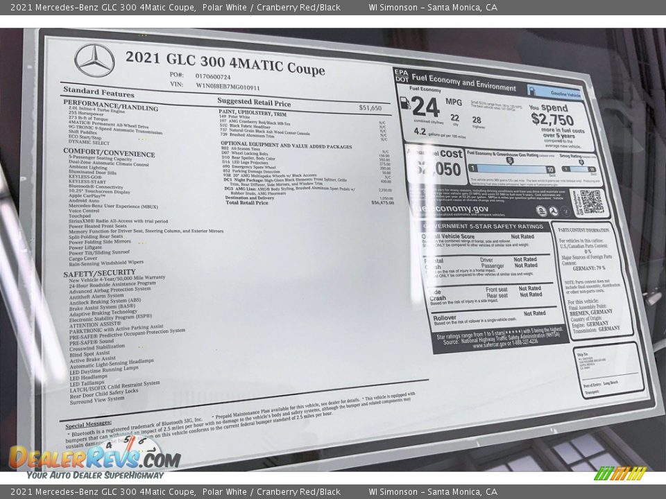 2021 Mercedes-Benz GLC 300 4Matic Coupe Window Sticker Photo #13