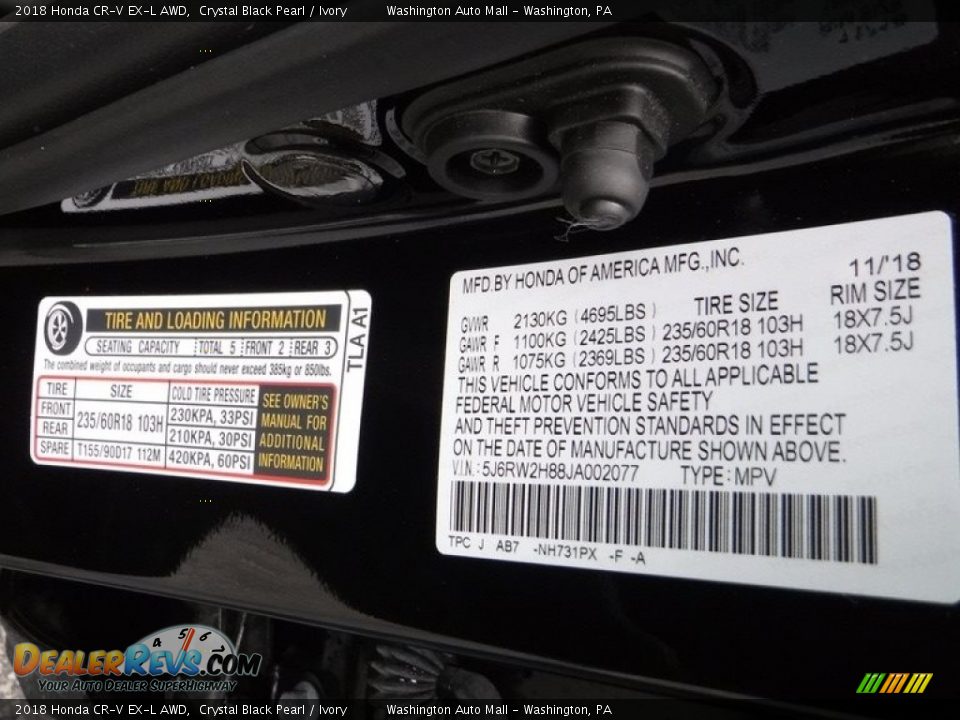 2018 Honda CR-V EX-L AWD Crystal Black Pearl / Ivory Photo #32