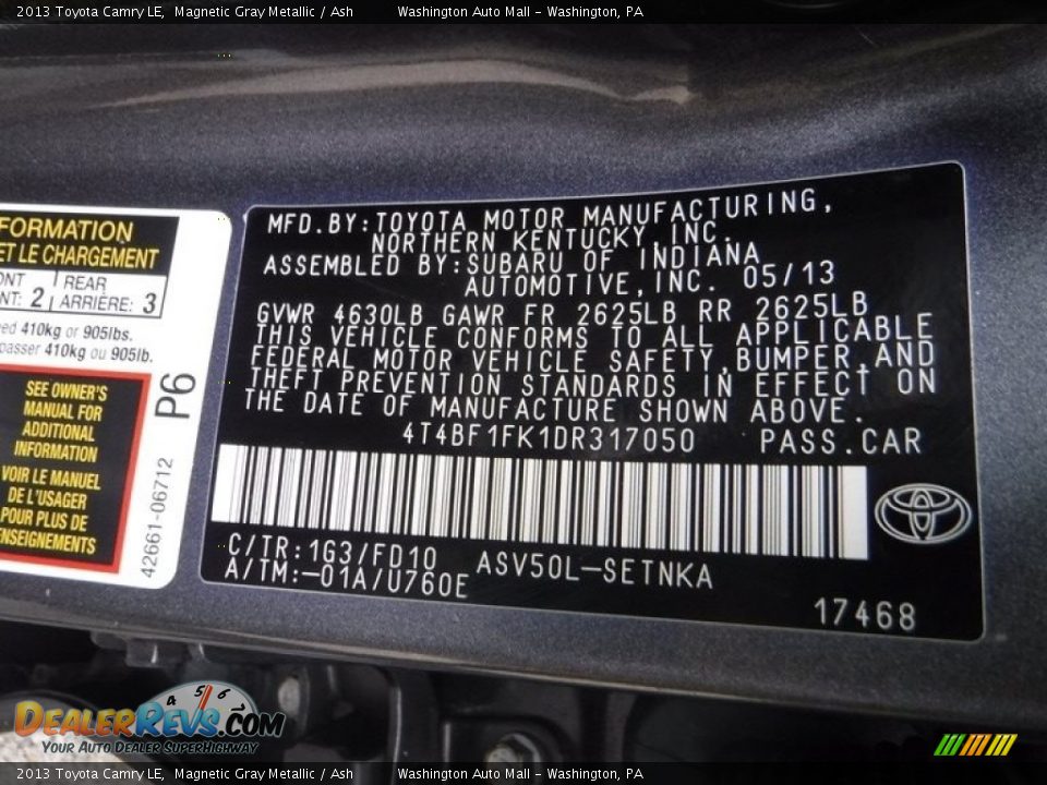 2013 Toyota Camry LE Magnetic Gray Metallic / Ash Photo #29