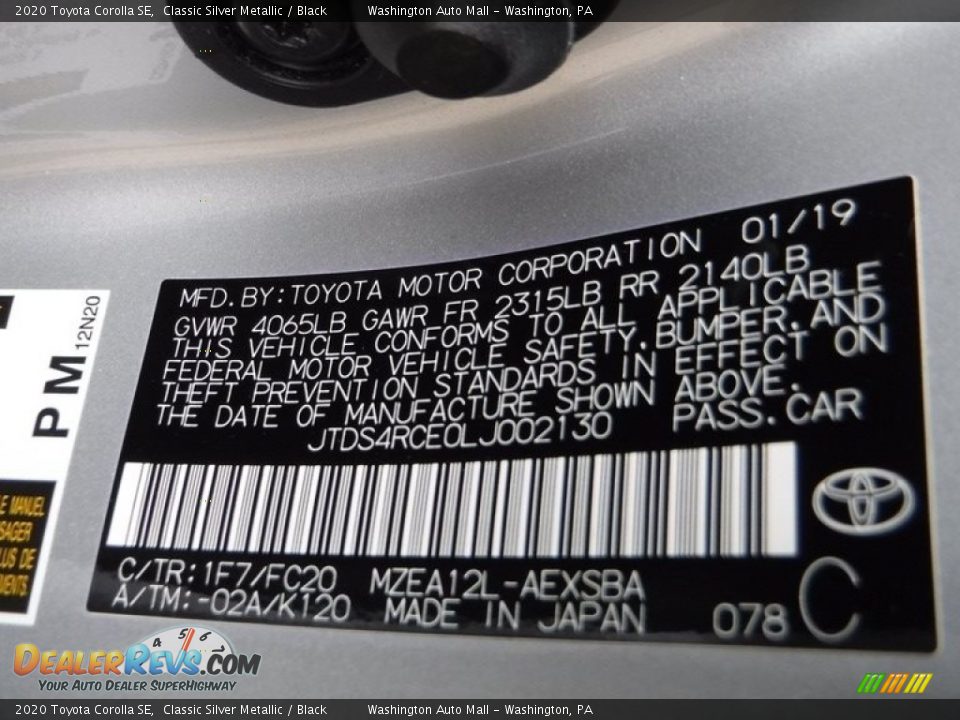 2020 Toyota Corolla SE Classic Silver Metallic / Black Photo #29