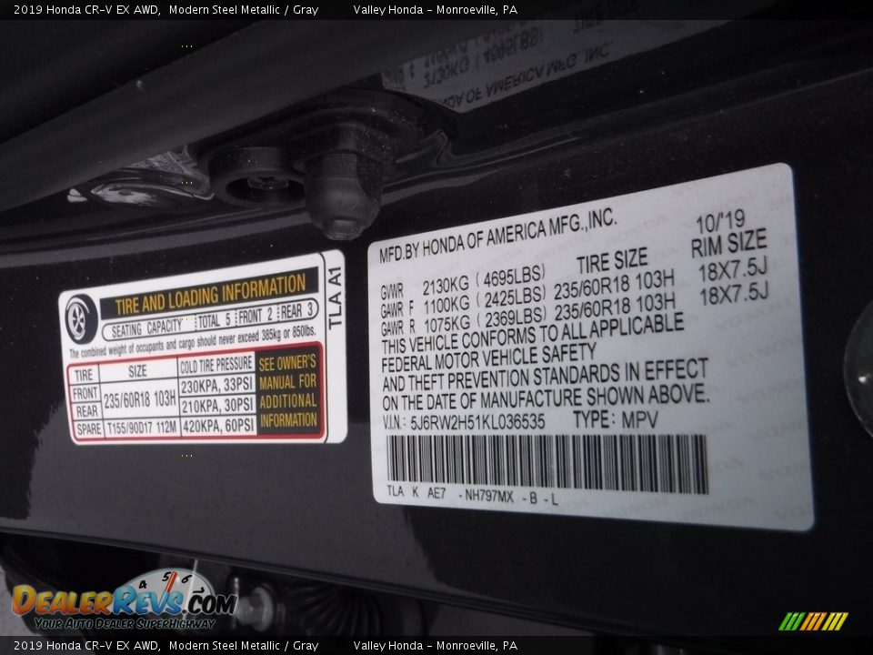2019 Honda CR-V EX AWD Modern Steel Metallic / Gray Photo #28