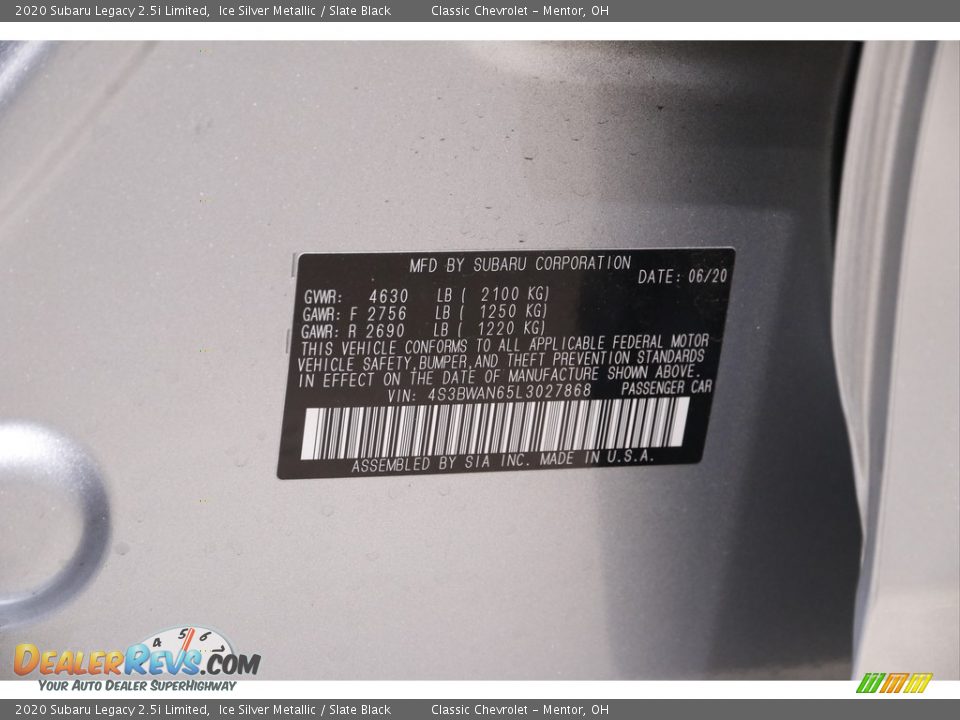2020 Subaru Legacy 2.5i Limited Ice Silver Metallic / Slate Black Photo #24