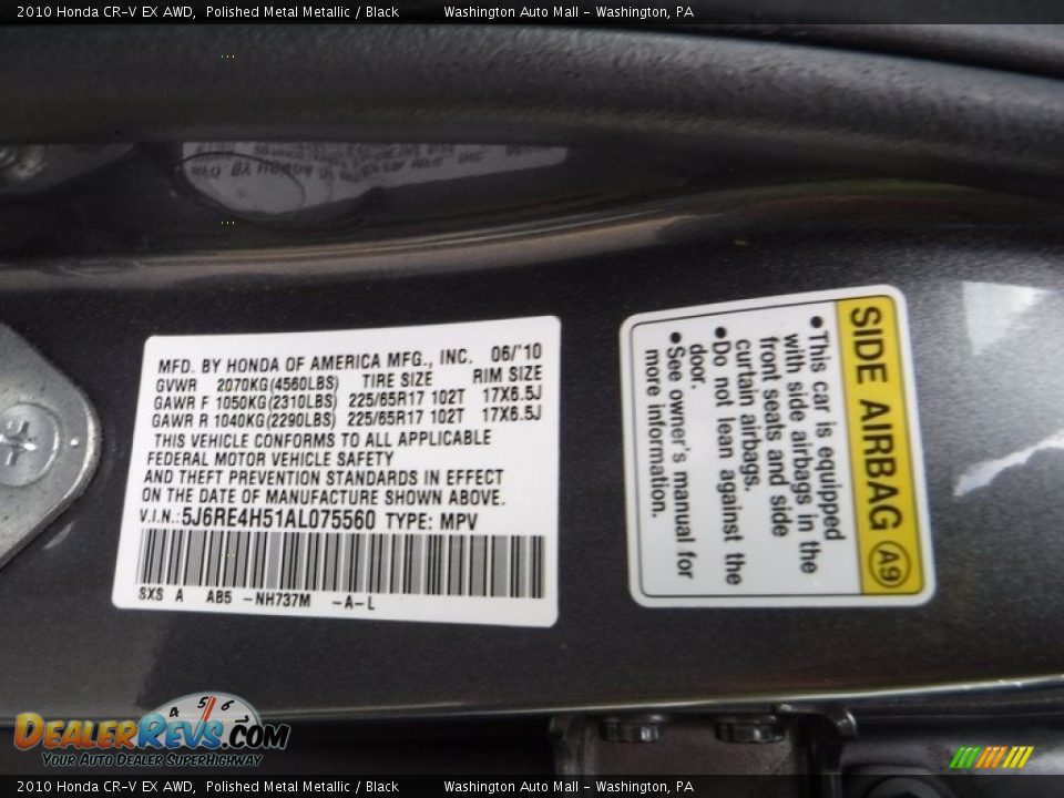 2010 Honda CR-V EX AWD Polished Metal Metallic / Black Photo #27