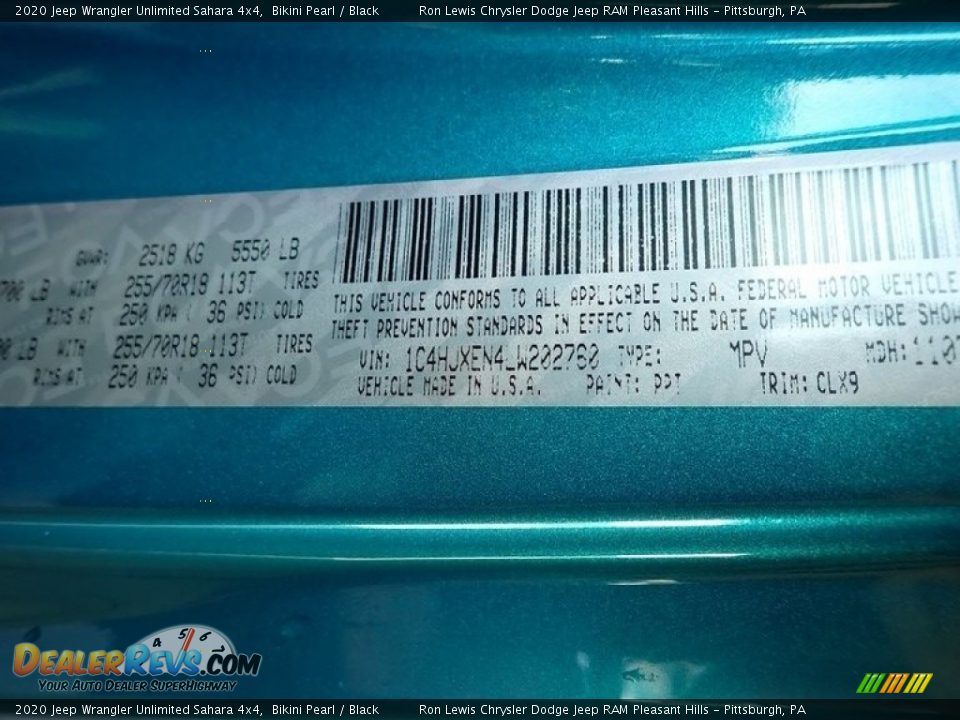 2020 Jeep Wrangler Unlimited Sahara 4x4 Bikini Pearl / Black Photo #15