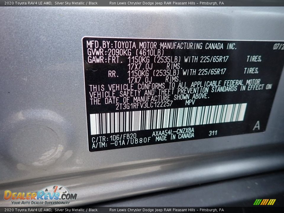 2020 Toyota RAV4 LE AWD Silver Sky Metallic / Black Photo #15