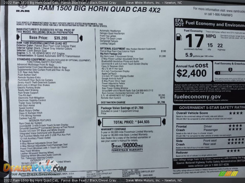 2022 Ram 1500 Big Horn Quad Cab Patriot Blue Pearl / Black/Diesel Gray Photo #27