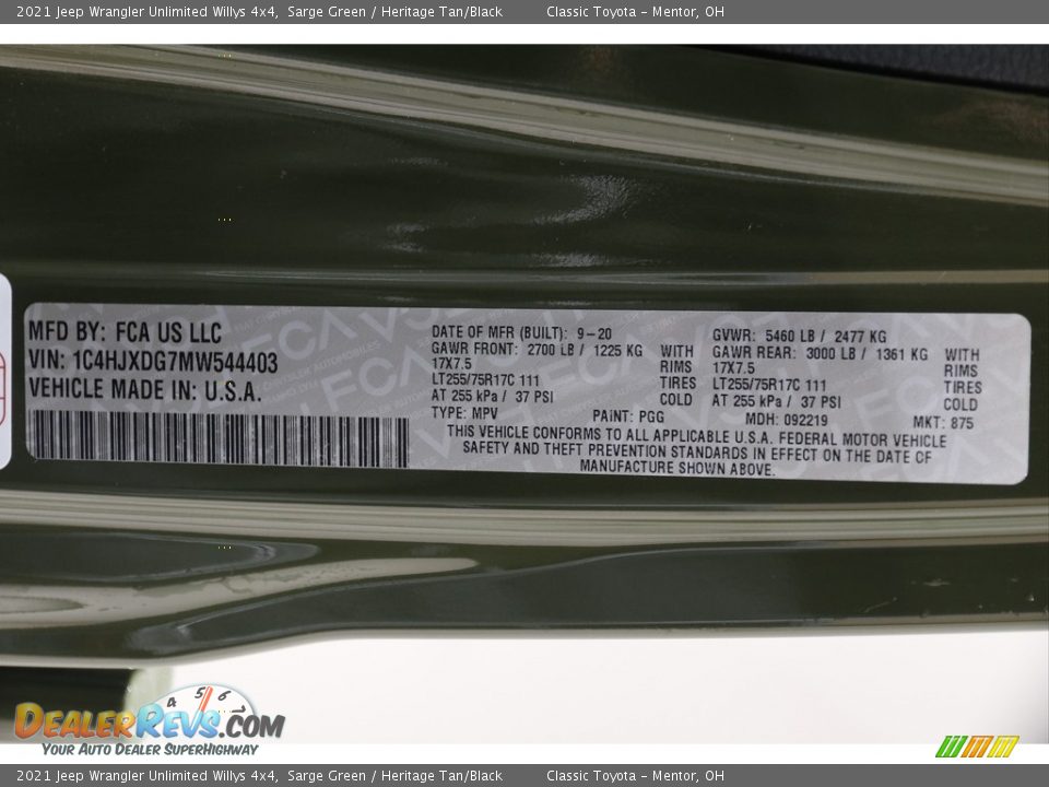 2021 Jeep Wrangler Unlimited Willys 4x4 Sarge Green / Heritage Tan/Black Photo #22