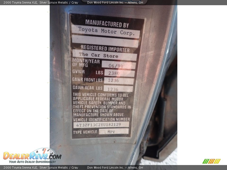 2000 Toyota Sienna XLE Silver Spruce Metallic / Gray Photo #14