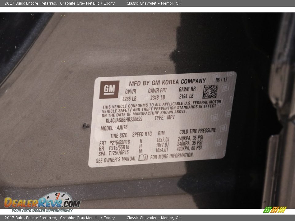 2017 Buick Encore Preferred Graphite Gray Metallic / Ebony Photo #19