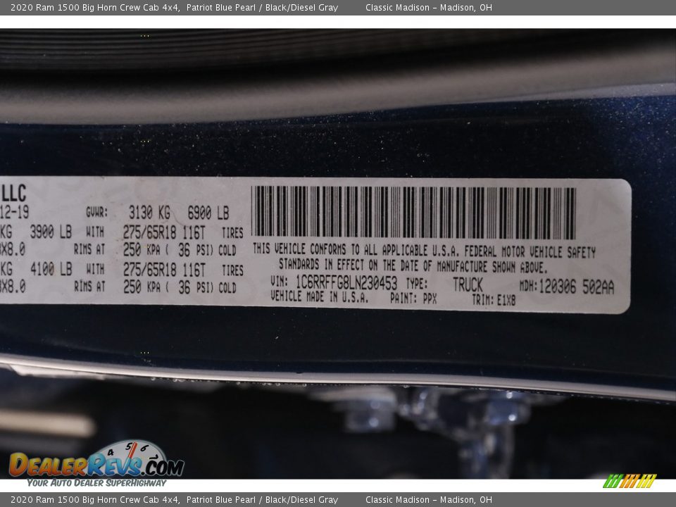 2020 Ram 1500 Big Horn Crew Cab 4x4 Patriot Blue Pearl / Black/Diesel Gray Photo #20