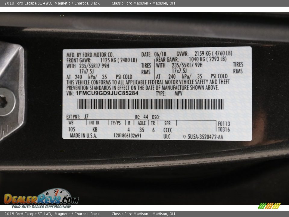 2018 Ford Escape SE 4WD Magnetic / Charcoal Black Photo #19