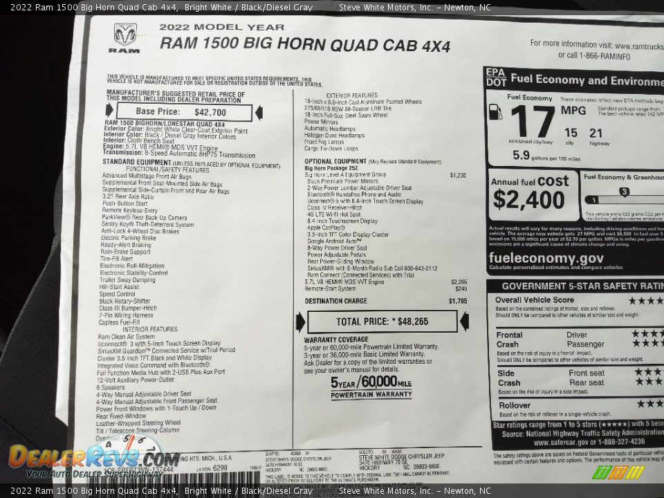 2022 Ram 1500 Big Horn Quad Cab 4x4 Bright White / Black/Diesel Gray Photo #27