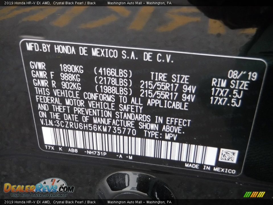 2019 Honda HR-V EX AWD Crystal Black Pearl / Black Photo #28