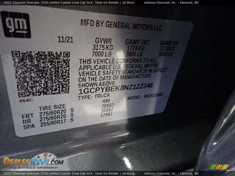 2022 Chevrolet Silverado 1500 Limited Custom Crew Cab 4x4 Silver Ice Metallic / Jet Black Photo #15
