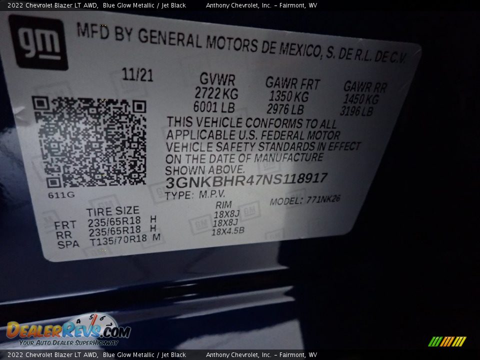 2022 Chevrolet Blazer LT AWD Blue Glow Metallic / Jet Black Photo #14