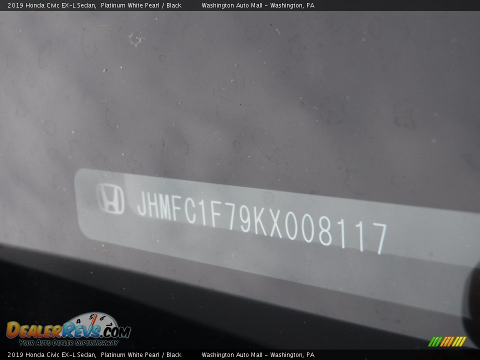 2019 Honda Civic EX-L Sedan Platinum White Pearl / Black Photo #27