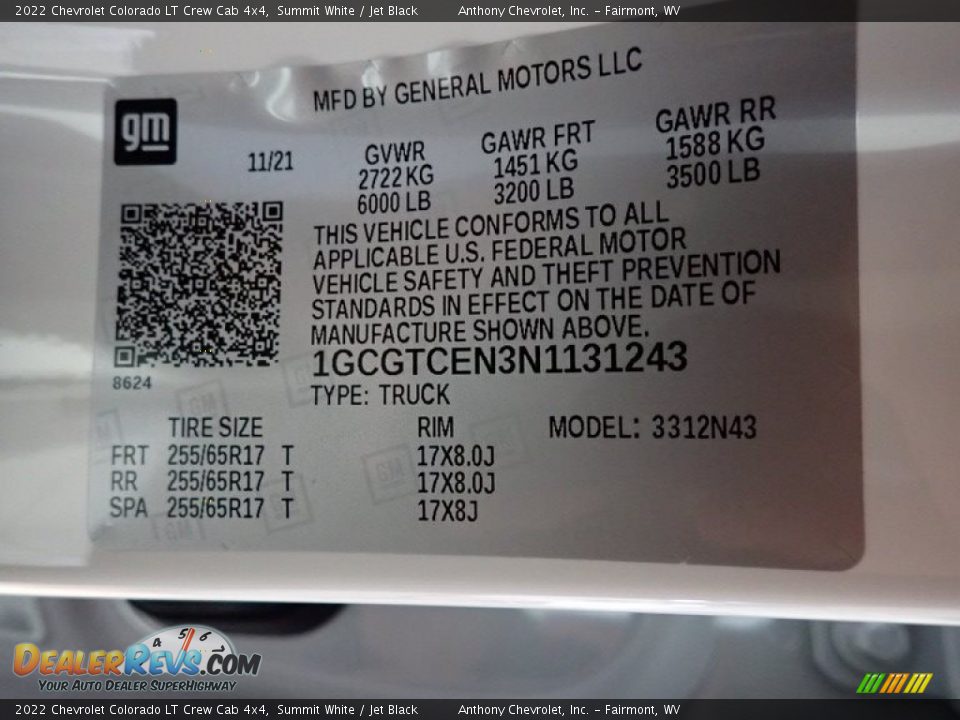 2022 Chevrolet Colorado LT Crew Cab 4x4 Summit White / Jet Black Photo #14