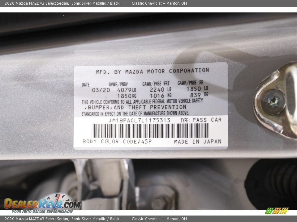 2020 Mazda MAZDA3 Select Sedan Sonic Silver Metallic / Black Photo #18