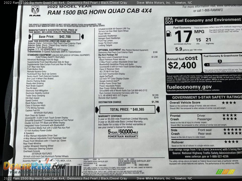 2022 Ram 1500 Big Horn Quad Cab 4x4 Delmonico Red Pearl / Black/Diesel Gray Photo #27